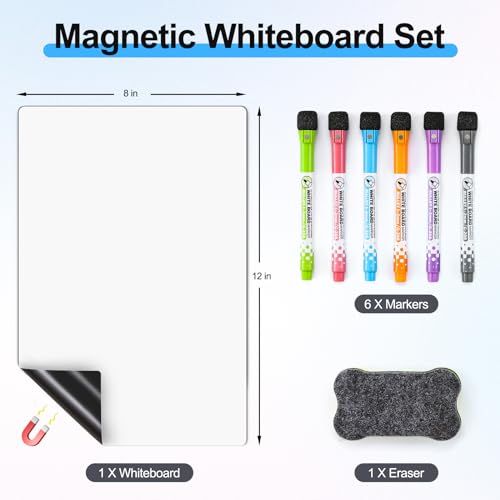 4PCS Magnetic Whiteboard for Fridge with Stain Resistant Technology, VITEVER Refrigerator Magnetic Dry Erase White Board with 6 Markers and 1 Eraser, 4PCS 12 x 8 inches - Thumbnail 4