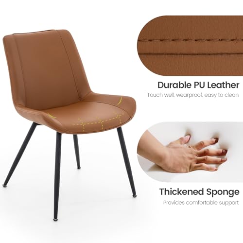 Brage Living Dining Chairs Set of 2, PU Leather Modern Armless Kitchen Dining Room Chairs, Upholstered Accent Side Chairs with Metal Legs (Brown) - Thumbnail 4
