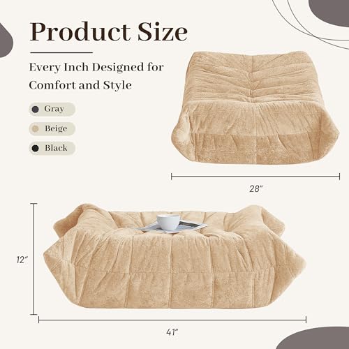 Image of HABUTWAY Bean Bag Ottoman,Memory Foam Foot Rest,Ottoman,Khaki | Fireside Chair Ottoman,Memory Foam Lazy Bean Bag Sofa for Living Room,Bedroom,Dorm,Office