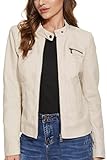 Fahsyee Women's Faux Leather Jackets, Zip Up Motorcycle Short PU Moto Biker Outwear Fitted Slim Coat Size M White