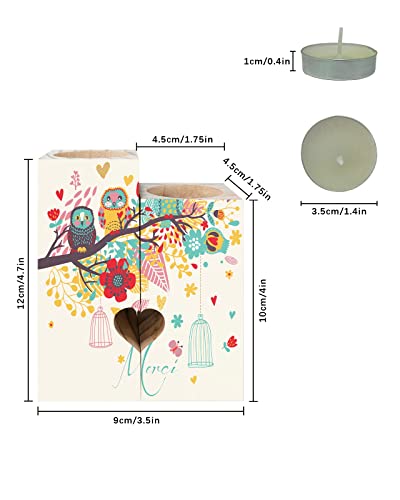 Heart-Shaped Candle Holders For Table Centerpiece - Colorful Owls And Lanterns On Branches Tealight Candle Holder Set - Wooden Candlestick Home Decorations For Friend Couple #TOP3