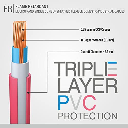 Image of Fybros by Kundan Cab PVC Insulated 0.75 Sq Mm Wire| Multistrands Flame Retardant Blue Copper Wires & Cables| Cables For wiring | 0.75 Sq Mm Black wire 90 meter| Industrial Wire Cable| Electrical Wire