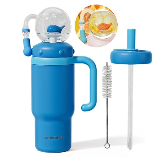 Image of RUNSUNTUN Insulated Whale Fountain Cup, 24 oz Stainless Steel Travel Mug with Handle, Leak-Proof Straw Cup, 2025 model - Washable. Suitable for children, teenagers and adults (royalblue)