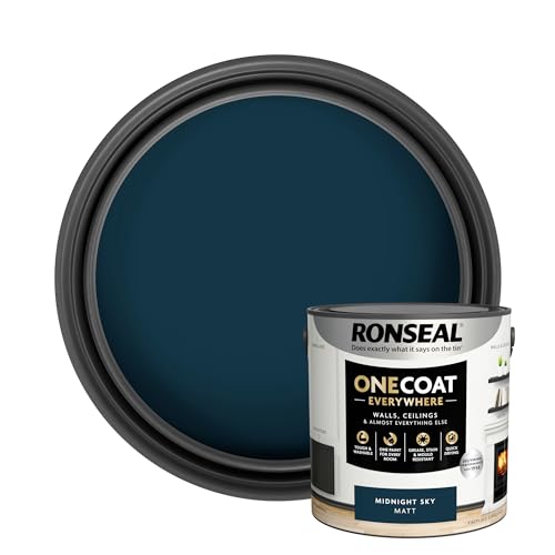 Ronseal One Coat Everywhere Paint Midnight Sky Matt 2.5 L Durable Interior Paint for Walls & Ceilings Smooth Finish Quick Coverage Ideal for Easy Home Projects