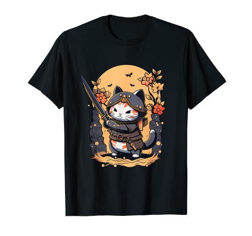 Kawaii Samurai Kitten, Ninja Cat Warrior, Retro Japonés Camiseta