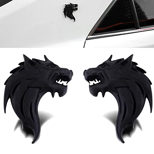 Image of 2pcs 3D Car Stickers Cool Wolf Logo Metal Wolf Badge Emblem Side Tail Decal Motorcycle Car Decal (Black)