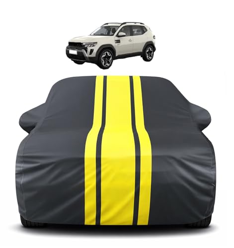 Image of Auto Hub Car Cover Compatible with Renault Duster-(Model : 2026-Till Date) with Mirror Pocket, Soft Cotton Lining, Duster Car Cover Waterproof - Yellow-Black
