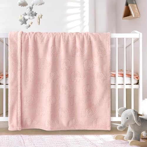 Image of BORITAR Baby Blanket 3D Elephant Fleece Flannel Blanket 30x40 Inch Pink | Ultra Soft Warm Fluffy Fleece Fabric for Toddler Boys Girls Newborn Infant Crib Stroller Bed Travel Pet Shower Gift