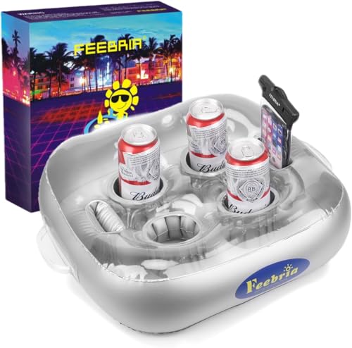 Porte-gobelets Gonflable Piscine – Flottant avec 4 Emplacements pour Bouteilles, Verres,...