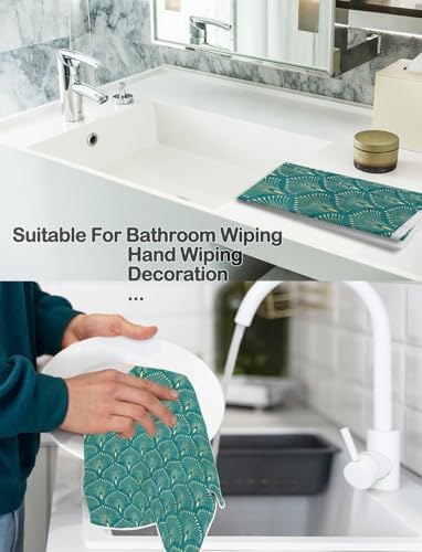 XUNLURY Luxury Art Deco Kitchen Towels, Elegant Gold and Peacock Green Hand Towels for Bathroom, Vintage Abstract Glam Fan Decorative Dish Tea Towels for Kitchen, 16x24 Inch — view 6