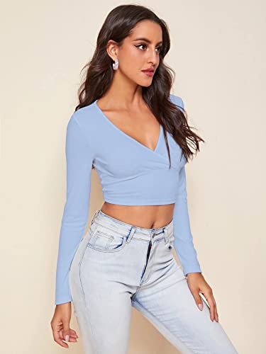 Image of Shasmi Women's & Girls' Solid Ribbed V Neck Collarless Full Sleeve Slim Fit Simplicity Tops (TOP 54)