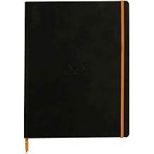 RHODIA 117702C - Black Flexible Notebook - A4+ Lined - 160 Detachable Pages - Ivory Clairefontaine Paper 90 g/m - Bookmark, Elastic Closure - Faux Leather Cover - Rhodiarama Collection