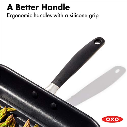 Oxo Good Grips 11” Square Grill Pan, 3-Layered German Engineered Nonstick Coating, Stainless Steel Handle With Nonslip Silicone, Black #TOP4