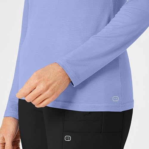 WonderWink Women's Scrubs Silky Long-Sleeve T-Shirt, Ceil Blue, Medium