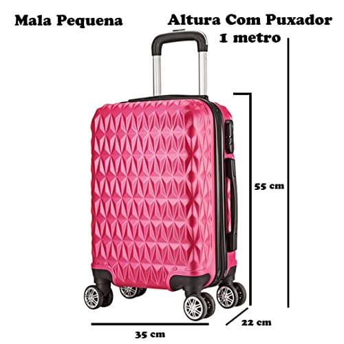 Mala de Bordo Viagem Pequena ABS - (55 x 35 x 22cm) C/ 4 Rodinhas 360º - (Regulamentação ANAC) Rosa