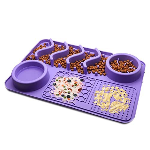 Koomuao – Alfombra de perro multifunción antiglotón para comida, agua, alfombra de lamer con ventosa para perros y gatos para baño, entrenamiento, aseo (L, morado)
