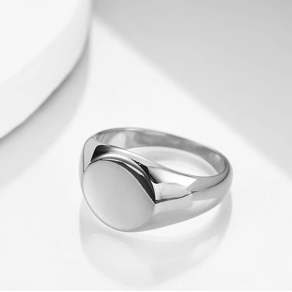Stainless Steel Round Shape Classical Simple Plain Wedding Engagement Statement Pinky Band Signet Rings for Men Women Size 4-15