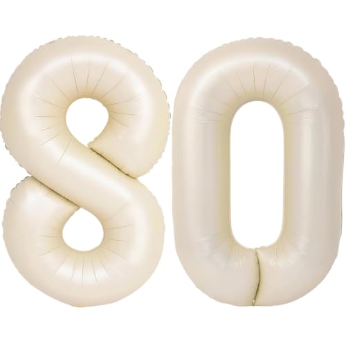Image of Number Balloons for Birthday Decorations - 40 Inch Large Party Balloons 80, Cream Foil Number Balloons for Boys Girls, Balloons for Party Supplies