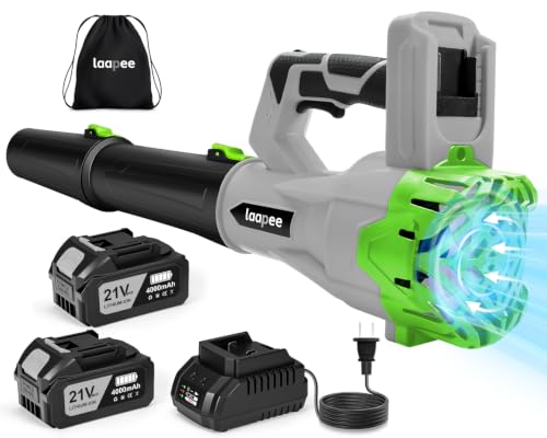 Leaf Blower Cordless,650CFM Electric Leaf Blower with 2 4.0Ah Battery Powered and Fast Charger, Powerful Cordless Blowers for Lawn Care, Patio, Dust, Blowing Leaves,6 Speed Control,Grey