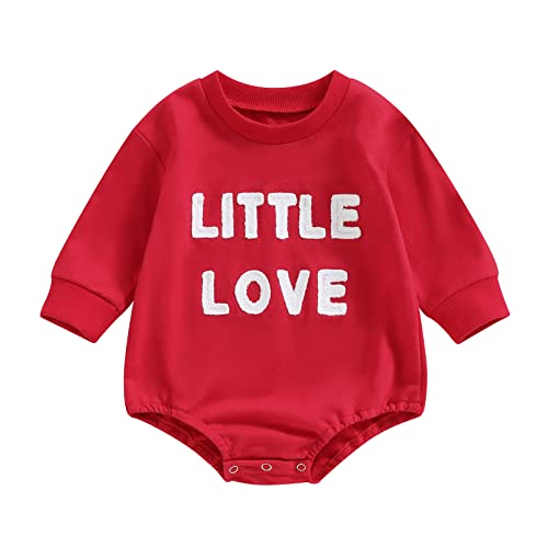 Kayotuas Baby Valentines Day Romper Cute Letter Print Sweatshirt Long Sleeve Pullover Bubble Bodysuit Spring Festival Clothes (Little Love Red,6-9 Months)