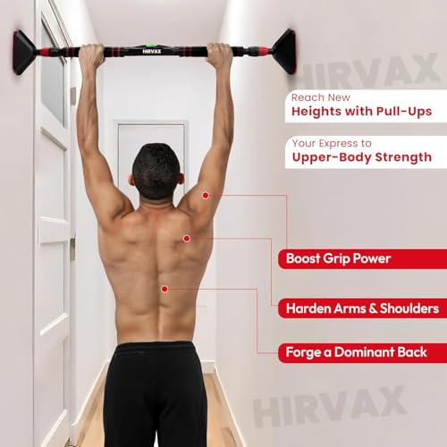 Image of Wall Mounted Pull Up Bar for Home Workout | No-Screw Installation | Anti-Skid Grip for Pull-Ups, Chin-Ups, Push-Ups, Sit-Ups, and Stretching Adjustable Upper Body and Core Workout Bar | Body Building Equipment to Increase Height & Strength (Pull up bar Multi color) (Black)