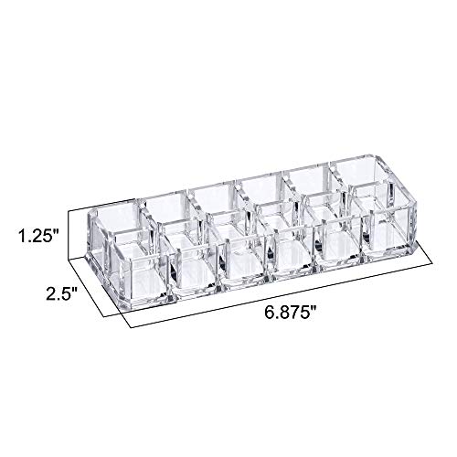 Amazing Abby - Charm - 12-Slot Acrylic Lipstick Organizer, Lipstick Holder, Lip Gloss Organizer, Cosmetic Storage Display, Perfect Storage Solution for Drawer, Vanity, Bathroom, and More