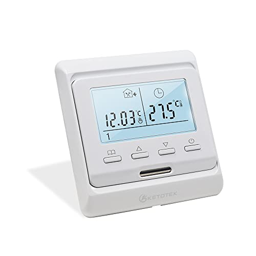 Altre funzioni. Questo termostato programmabile è dotato di un orologio in tempo reale. Il display LCD retroilluminato mostra contemporaneamente la temperatura ambiente attuale e la temperatura impostata. Altre funzioni includono il reset, la calibrazione della temperatura, il blocco bambini, la protezione antigelo, la memorizzazione dei dati in caso di spegnimento, ecc.
