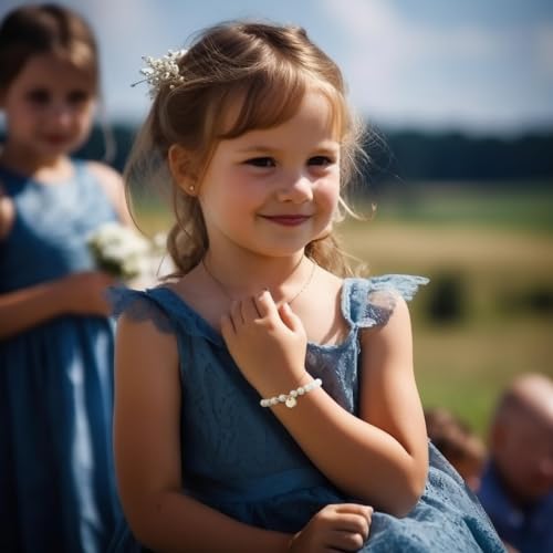 Image of Flower Girl Proposal Bracelet, Initial Pearl Bracelet with Gift Box | Personalized initial pearl bracelet for flower girls, a sweet wedding proposal keepsake presented in a ready-to-gift box