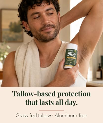 Image of Beef Tallow Deodorant for Men & Women, Aluminum Free & Baking Soda Free Natural Deodorant with Magnesium, Prebiotic & Probiotic, 24 Hour Odor Protection, Forest Amber, 2.65 oz