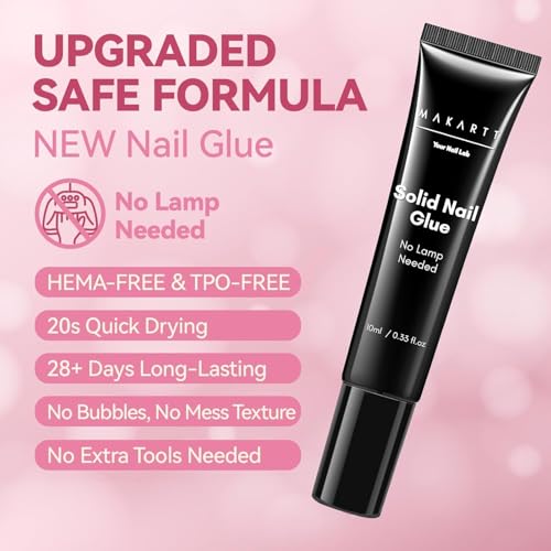 Makartt Hema-Free Semi Solid Nail Glue for Press On Nails, 20s Air Dry No UV Lamp, Super Strong 4+ Weeks Hold, Bubble Free Nail Adhesive for Acrylic Tips DIY Nail Art for Beginners & Salon Nail Techs