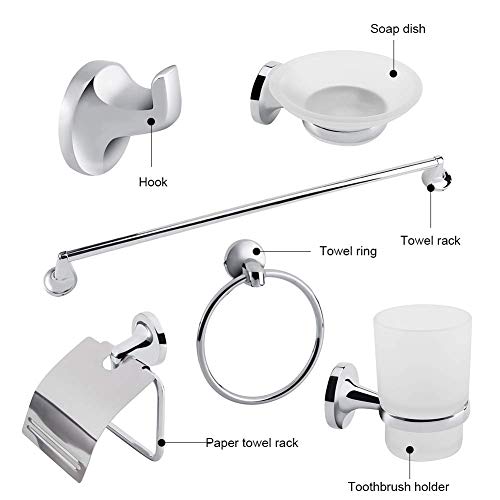 Estink Set de Accesorios de Baño para Pared, 6 Piezas, Toallero, Anillo, Portapapel, Jabonera, Gancho, Portacepillos