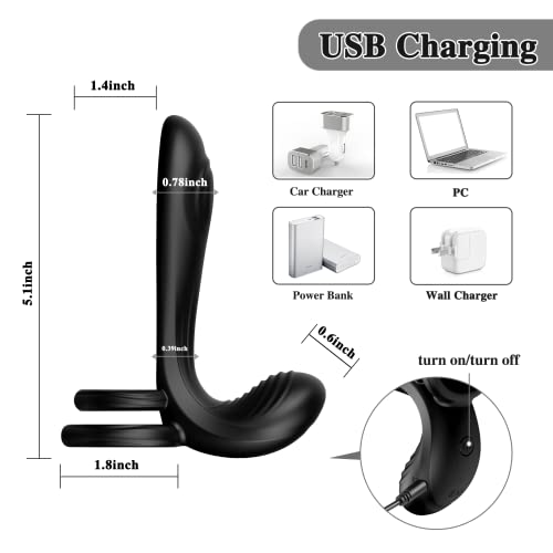 Couple Vibrator With Dual Penis Ring, 10 Vibrating Mode G-Spot And Clitor Simulator 3 In 1 Vibrator Rechargeable Waterproof Adult Sex Toy With Remote Control For Couple Black #TOP3