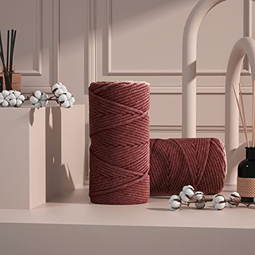Image of ZUEXT Macrame Cord, Red Wine, 5mm x 109yds Cotton String Macrame Yarn | 100% Natural Handmade, 4 Strands Twisted Cotton Rope, For Wall Hanging Plant Hangers Gift Wrapping Tapestry DIY Crafts, 100m