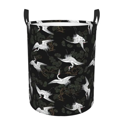 Cesta plegable para ropa sucia, para baño, dormitorio, estampado japonés de grúa y pino