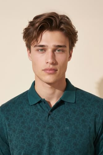 Image of Peter England Men's Cotton Abstract Floral Print Polo T-Shirt - Casual Wear | Stylish & Breathable