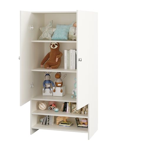 Image of FURNEASER YSH Engineered Wood Wardrobe Almirah for Clothes with 2 Doors & Open Shoe Rack | Wooden Closet Cabinet Organizer for Bedroom Living Room | Storage Cupboard (White)