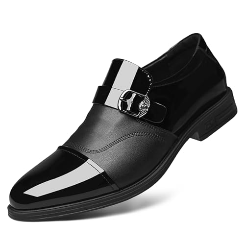 Men's Genuine Leather Slip On Loafers Shoes with Monk Strap Low Chunky Heel Non Slip Comfortable Soft Oxford Shoes for Daily Work Party Wedding Formal Office All-Day