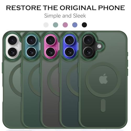 Image of YINLAI for iPhone 16 Case 6.1-inch,Magnetic Compatible with MagSafe, Slim Matte Anti-Fingerprint, Shockproof Full Body Military Grade Protection for iPhone 16 Cover, Green