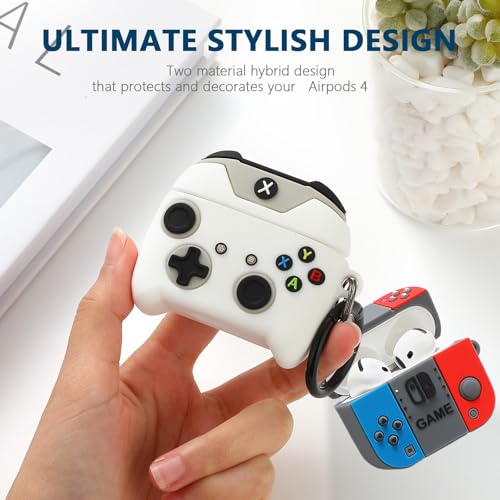 Image of [2Pack] Gedicht for Apple Airpods 4th Generation Case Cover(2024), Cute Cartoon Game Consoles Controller Soft Silicone Protective Cases for Airpods 4 Case with Keychain for Women Men，Blue+White