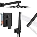 GBBNE Shower System Rain Shower Head and Handle Set Wall Mount Shower Faucet Set Fixture Combo 2 in 1 Handheld Spray Brass Rough-in Valve with 8 Inch Showerhead Matte Black