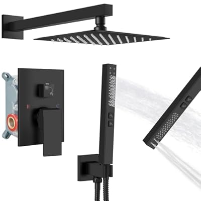 GBBNE Shower System Rain Shower Head and Handle Set Wall Mount Shower Faucet Set Fixture Combo 2 in 1 Handheld Spray Brass Rough-in Valve with 8 Inch Showerhead Matte Black