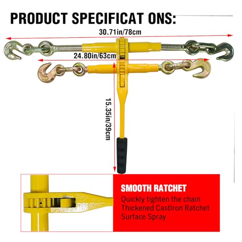 Image of Ratchet Chain Binders - Heavy Duty 5 /16 inch -3 /8 inch Load Binders with Grab Hooks,9200 lbs Working Load Limit, 4-Pack, for Grade 70 Transport Chains,Ideal for Towing,Hauling,and Flatbed Trailers