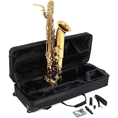 BetterSax Classic Baritone Saxophone - Professional-Grade Instrument with Dark Gold Lacquer Finish - Complete Kit for Beginners and Pros - Includes Mouthpiece, Neckstrap, and Durable Case