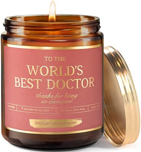 World's Best Doctor Candle - Handmade 9oz Soy Candle ; Thank You Doctor Gifts for Women and Men, Gifts for DR, Surgeons, OBGYN, Radiologists, Doctors Appreciation Present Ideas