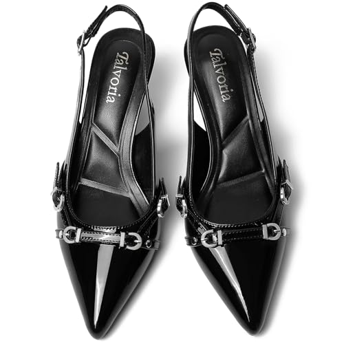 Kitten Heels for Women Pointed Toe Pumps Patent Leather Low Heel Dress Slingback Heels with Buckle Dressy Slip On Shoes for Dating Party Working for Wedding Bridal Party Work2