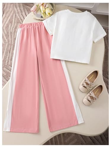 Girl's 2 Piece Outfits Bowknot Short Sleeve T Shirt and Baggy Track Pants Summer Sports Clothes2