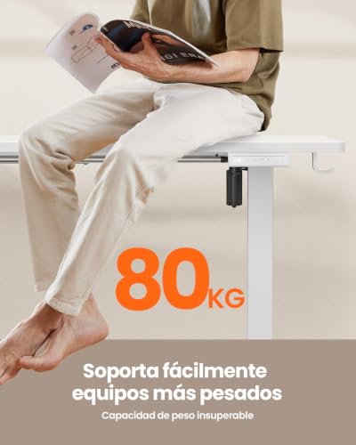 Miniatura 6 de ErGear Escritorio Elevable Eléctrico, 120x60cm, Blanco | Ajuste Eléctrico 72-118cm, 4 Memorias, 80kg, <55dB, Estable, Ganchos y Pasacables, Tablero Ensamblado.