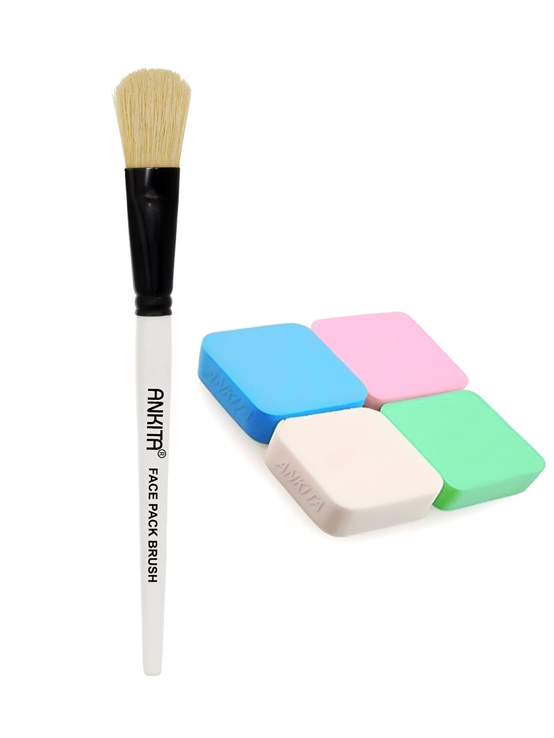 Ankita Combo of Facepack Brush with Cleansing Sponge(Packof 4) by