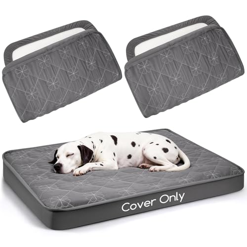 Waterproof Dog Bed Cover Replacement Washable 2 Pack Soft & Noiseless Quilted Fitted Sheet with Elastic Band Easy to Clean Dog Bed Sheets Pet Bed Liner for Dog/Cat - 36x27 Inch Grey Cover Only