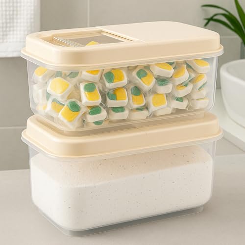 2'li Set 7,5 Lt Mega Banyo Düzenleyici Kayar Kapaklı Etiketli Toz Tablet Deterjan Saklama Kutusu